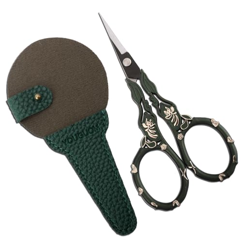YOUGUOM Crochet Stitch Scissors with Cover, Small Crafting Shears - color: Golden Green