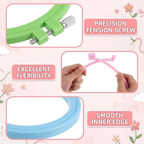 Rectangle Embroidery Hoop, Square Embroidery Hoop Set of 3, Plastic Embroidery Hoops for Cross Stitch, Needlepoint and Silk Embroidery, Multi-Size Crafting Sessions for Beginners and DIY Enthusiasts