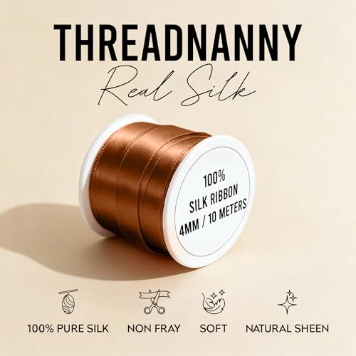 Brown Shades 4mm 100% Pure Silk Ribbon Set, 6 Spools (10 Meters Each)