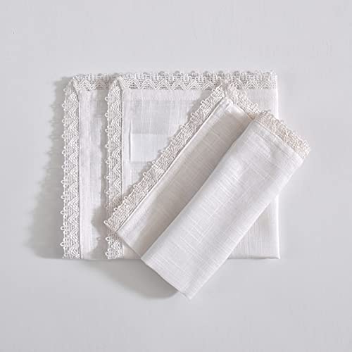 FINGERCRAFT Lace Cloth Napkins, Cotton Linen, 12 Pack, 20x20 Inch, White - color: White, size: 12" x 12" (Set of 12)
