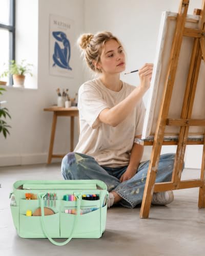 Marscamd Craft Organizer Tote Bag, Art Supply Caddy, Green - color: Green