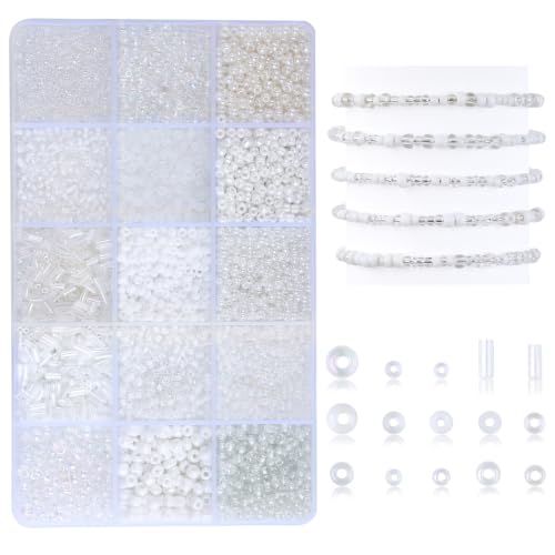 White Seed Beads for Jewelry Making Glass Bugle Beads for DIY Craft - color: White