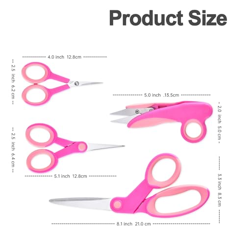 Zicolu Premium Sewing Scissors Bundle: Heavy Duty Fabric, Detail Embroidery & Small Selvedge Scissors, Thread Snips for Tailoring, Dressmaking, Quilting & Arts&Crafts - size: 8.1"/5.1"/5"/4"