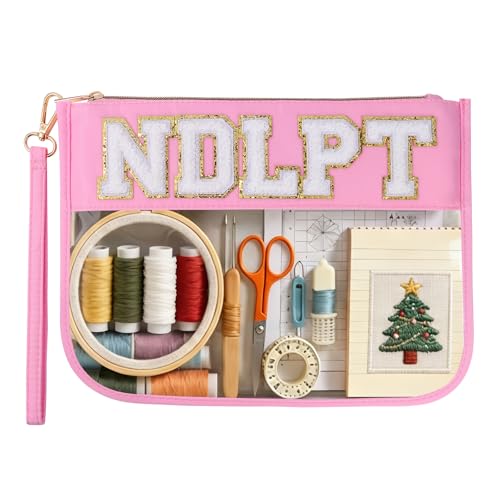 Needlepoint Project Bag Sewing Gifts Embroidery Sewing Bag Craft Storage Organizer NDLPT Clear Zip Pouch Bag - color: Pink, size: Flat-M