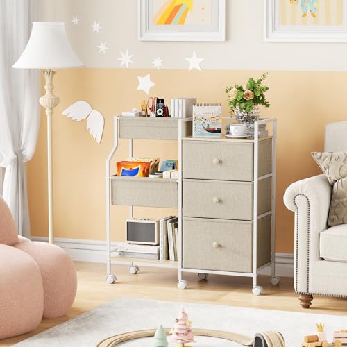 Modanais Baby Diaper Caddy Organizer Rolling Cart with Drawers, Off White - color: Off White