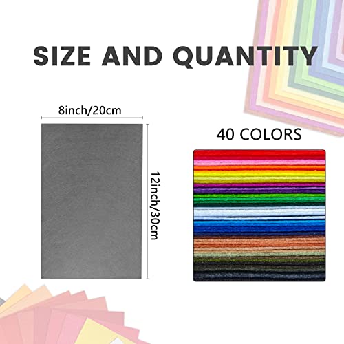 Jtnohx Soft Felt Fabric Felt Sheets for Crafts 40 Colors Assorted 8"x12" - size: 8 x12 inches