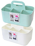 2 Pack Small 6 Compartment Multiuse Caddy Organizer with Handle Art Craft Supplies, Office, Desk, Stationery Pen Holder Stackable- Made In USA (Mint/Ivory) - color: Mint / Ivory