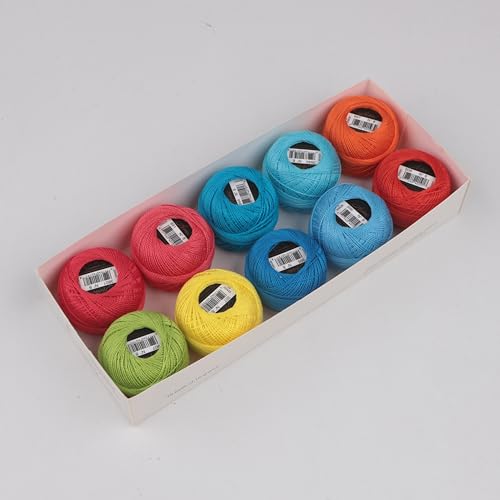 Size 8 Double Mercerized Egyptian Long Staple Cotton Pearl Thread 10 Grams (87 Yards)/Ball Crochet Thread 10 Colors per Box for Crochet Hardanger Cross Stitch Hand Embroidery (Set J) - color: Set J