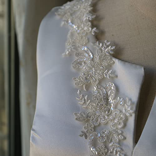 6cm*2yards Ivory White Luxury Beaded Embroidery Flower lace Appliques for Wedding Dresses Rhinestone Applique Patches Embroidery lace parches ropa (Off White Color)… - color: off white color