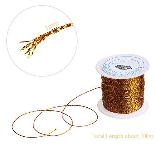 1mm Spool Gold Metallic Cord Tinsel String Jewelry Braided Thread, Total Length 109 Yards/ 328 Feet (Gold) - color: Gold