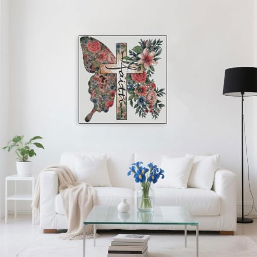 Butterfly Flower Stamped Cross Stitch Kits Cross Stitch Patterns,Religious Cross Dimensions Cross Stitch Kits Embroidery Kit Arts and Crafts for Beginners 13.7x13.7 inch - color: D034