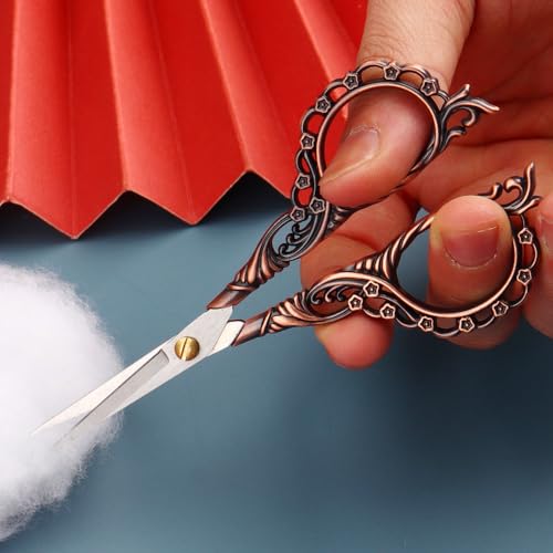 Jasni Pretty Embroidery Scissors 5 Inch Small Sewing Crafting Stainless Steel Vintage peach blossom handle for DIY tools Craft Tailor Threading Shears 2 Packs with cover (Red bronze and Color) - color: Red Bronze and Color