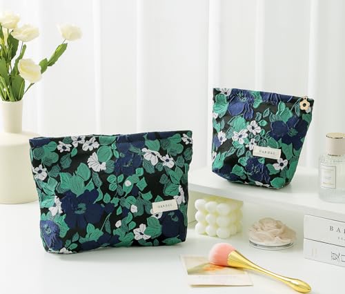 getgto 2 Pcs Makeup Bags, Large Cosmetic Bag Travel Toiletry Bag - color: Dark Blue