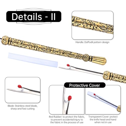 2Pcs Metal Seam Ripper Set, European Vintage Carved Handle Stitch Ripper, Sharp Seam Ripper Tool for Sewing with Storage Cases, Durable and Handy Crafting Removing Threads Tools - color: D
