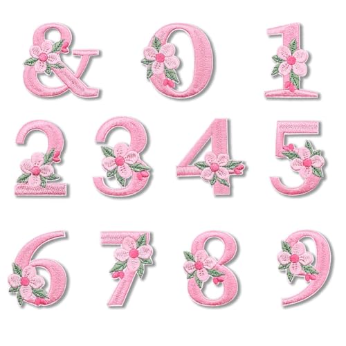 37Pcs Iron on Letters and Numbers Patches, Pink Flower Alphabet Embroidered Patch A-Z, Numbers 0-9 Applique for Clothes Hats Bags Jackets Jeans DIY Decoration - color: Pink letters and numbers, size: 37pcs