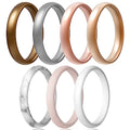 Egnaro Women's Silicone Wedding Ring 2.5mm Wide 1.8mm Thick Rubber Band Set - color: 3-Bronze,White,Silver,Light Pink,Marble,Rose Gold,Light Rose Gold