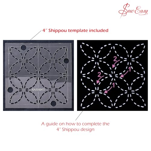 Sew Easy 4” Sashiko Template – Shippou (Seven Treasures) Quilting & Patchwork Rule for Applique Sewing, Transparent Acrylic Non-Slip, Instructions Included