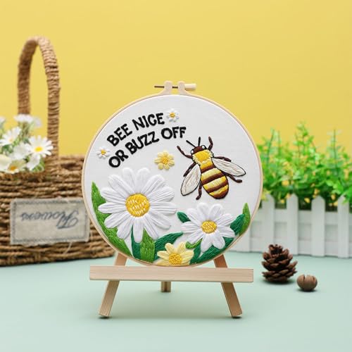 Louise Maelys Bee Embroidery Kit Funny Daisy Quote DIY Craft - color: Bee flowers