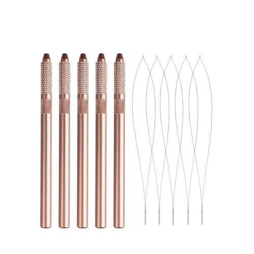 Hair Extension Loop Tool 5Pcs Pulling Needle Wire Loop Threader Hair Threader Removable Hair Extension Looper for Micro Rings Beads
