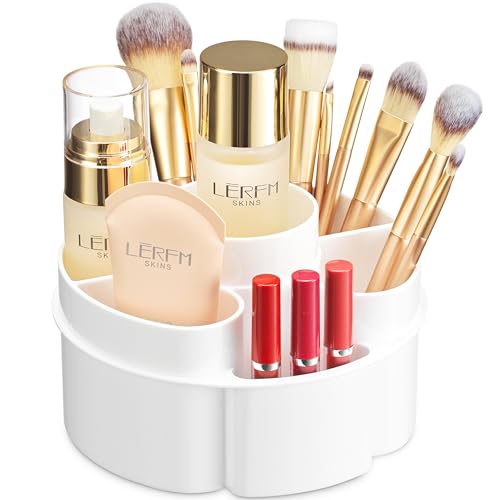 Masirs Small 360 Rotating Makeup Organizer, 5 Compartments, Round White - color: Round White