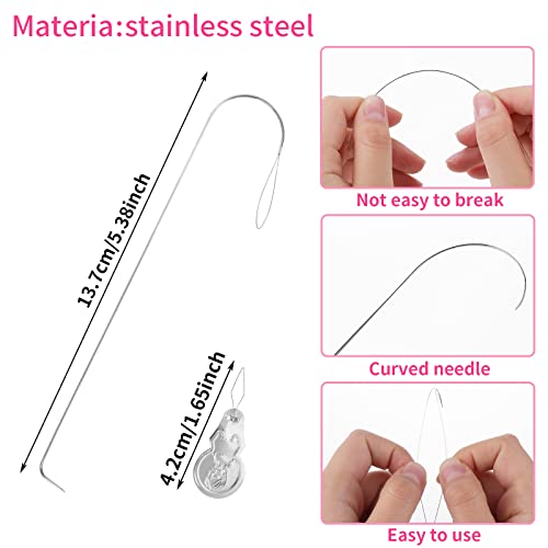 6 PCS Large Eye Curved Beading Needles with 1pc Bead Needle Threader, 5.3 Inch Flexible Beading Needle for Bead Spinner, Bead Needles for DIY Beading Jewelry Making Crafts