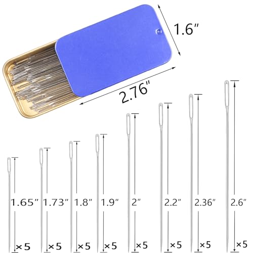 40PCS Large Eye Sewing Needles - 8 Sizes Hand Sewing Sharp, Embroidery, Leather, Stainless Steel Yarn With Threaders & Stitch Markers (Blue) - color: Blue