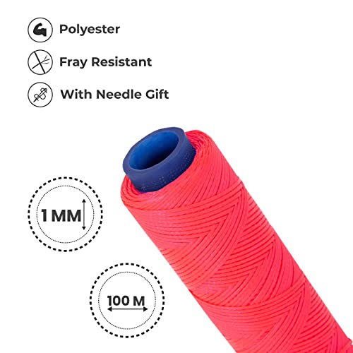 Waxed Thread, Strong Thread for Leather, Upholstery, Shoe, Bag, incl. Needle (Colour: NEON Pink) - color: Neon Pink