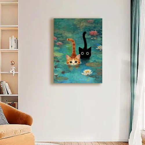 TCDZMYGS Stamped Cross Stitch Kits for Beginners-Pond Cat,12x16in - color: cross stitch-cat