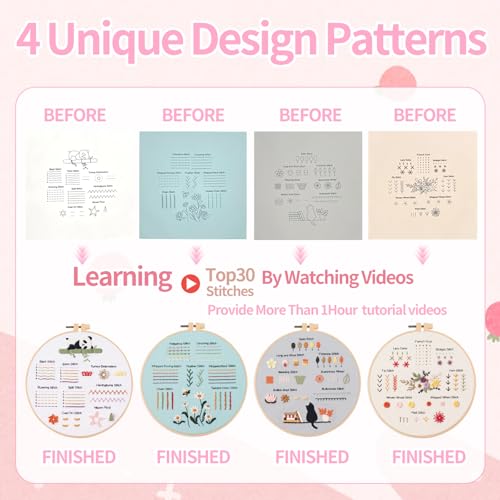 Jyphorixal Embroidery Kit for Beginners Adults Cross Stitch Starter Kit Needle Point Supplies 30 Basic Stitches in 4 Set, DIY Craft Lover Starter Hand Stitch - color: Panda