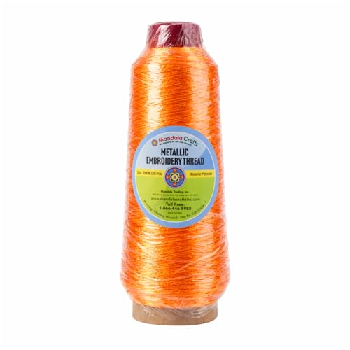 Mandala Crafts Metallic Orange Embroidery Floss for Sewing, 3281 Yard Spool - color: Orange, size: 3000M 3281 Yard