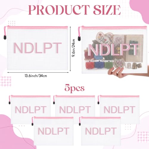 Sabary 5 Pcs Needlepoint Project Bag Clear Mesh Zipper Pouch, Pink - color: Pink