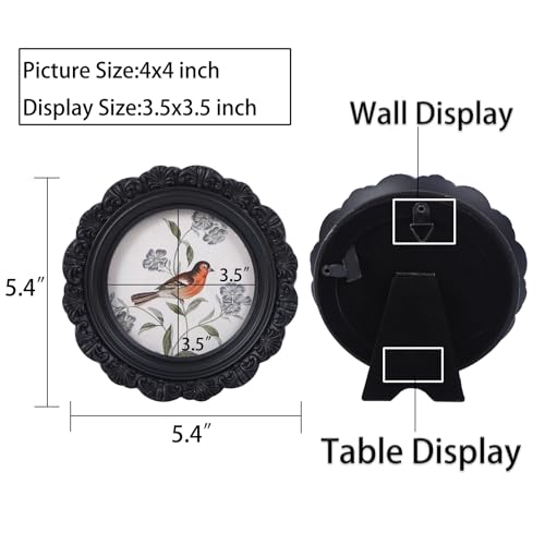 Vintage Picture Frames 4x4 Round Black Antique Picture Frames with Glass Front Handcrafted Rustic Home Decor for Wall Mount and Tabletop Gallery Wall Art - color: Black, size: 4x4 Round
