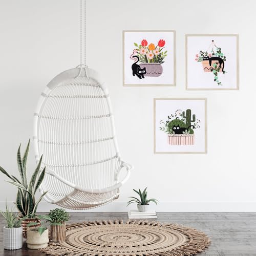 LB Cat Embroidery Kit for Beginners Adults, 3 Sets Hand Embroidery Starter Kit with Cactus Floral Pattern and Instructions Stamped Cross Stitch Kits Include Embroidery Hoop Needles Threads Scissors - color: Black