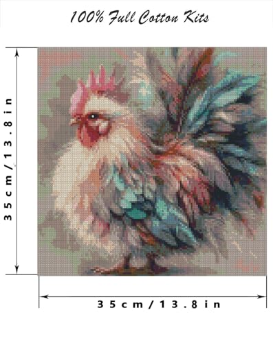 Chicken Counted Cross Stitch Kits for Adults, Colorful Rooster Stamped Cross Stitch Kits for Beginners, Needlepoint Cross-Stitch Patterns Embroidery Kits Arts and Crafts for Home Decor 14×14Inch - color: X250822-US