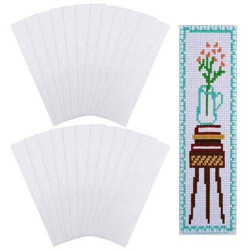 GLOBLELAND 22 Pcs Blank Cross Stitch Bookmark 14CT 7.87"x2.36" Cotton Cross Embroidery Bookmarks Aida Fabric Cross Stitch Simple Cross Stitch Fabric for Crafts DIY Crafts Sewing Projects Readers