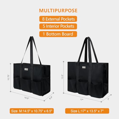 TOPDesign Utility Water Resistant Tote Bag with 13 Pockets, Zipper Closure - color: Black, size: Large