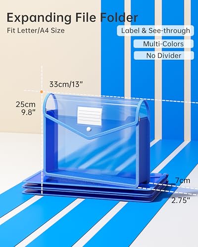 2 Pack Plastic Expanding File Folder, Fit Letter/A4 Size, Blue - color: Blue
