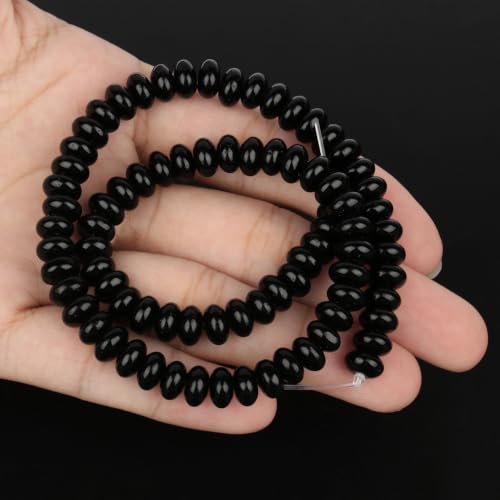 5x8mm 100Pcs Natural Black Glass Rondelle Beads for Jewelry Making Loose Spacer Abacus Disk Beads Gemstone for Bracelets Necklace DIY Crafts - color: Black Glass