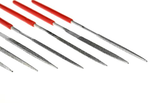 SE 73810DF 10-Piece Mini Diamond Needle File Set, 150 Grit - Assorted Shapes, 3-1/4" Length - Ideal for Jewelers, Wood, Stone, Glass, Gemstones