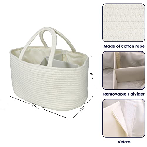 XUANGUO Large Cotton Rope Baby Diaper Caddy Organizer Basket with White - color: White, size: Large