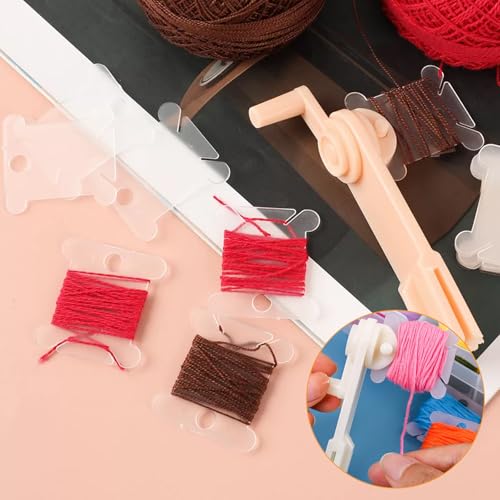 300 Pcs Plastic Embroidery Floss Bobbins with Bobbin Winder, White - color: White + Bobbin Winder