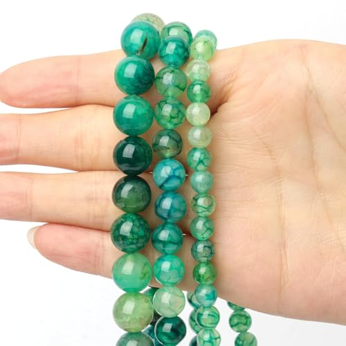 60pcs Smooth Natural Green Agate Beads，6mm Dragon Vein Gemstone Round Loose Stone Beads for Jewelry Making DIY Bracelet Necklace Earrings - color: green dragon vein, size: 6mm