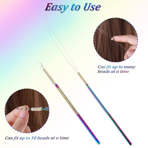 Hair Extension Tools, Bead Threader Micro Links Hair Kit Threader Pulling Hook Wire Beader Tool, hair tinsel loop tool, Hair Extension Loop Needle for Hair Feather Extensions