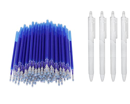 50Pcs Heat Erasable Fabric Refills with 4 Empty Pen Patchwork Marking Pens High Temperature Disappearing Ink Fabric Marker for Embroidery Handicarft Needlework Tailors Sewing Quilting and Dressmaking - color: Blue with Empty Pen