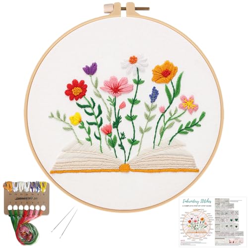 Louise Maelys Book & Flowers Embroidery Kit for Beginners Decor Craft Gift - color: Book Flower2