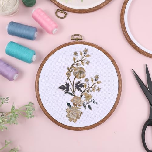 15Pcs 6 Inch Round Embroidery Hoops Frame, Circle Display Cross Stitch Hoop Frame Imitated Wood Embroidery Frames for Art Craft Handy Sewing Decoration