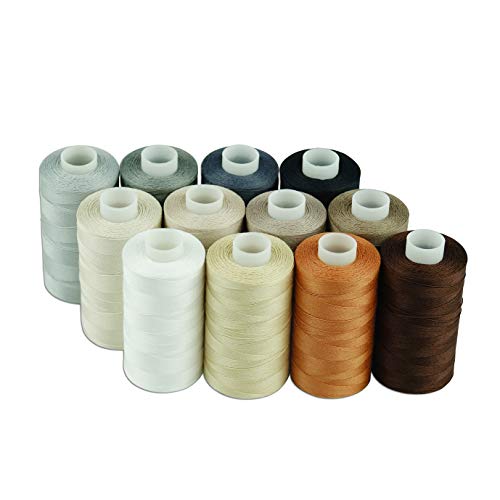Simthread 12 Multi Colors All Purposes Cotton Quilting Thread 50s/3 Thread for Piecing Sewing etc - 550 Yards Each (Neutral Colors) - color: 12 Neutral colors