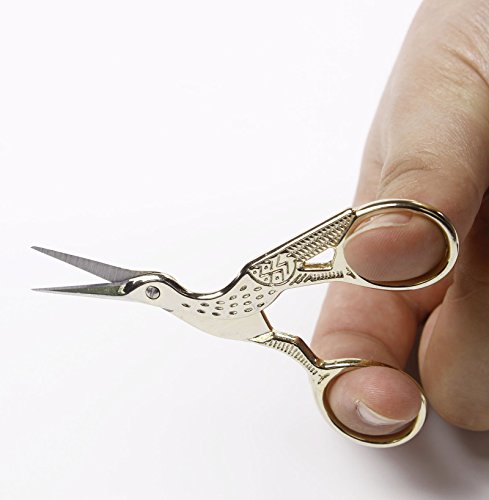 BIHRTC 3.6" Gold Stork Stainless Steel Small Sewing Shears for DIY Craft