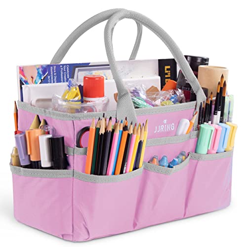 JJRING 600D Nylon Craft & Art Organizer Tote Bag With Pockets, Pink - color: Pink, size: Small