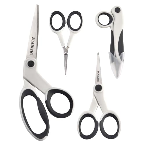 SCAIKTIG Premium Sewing Scissors Bundle, 8" Heavy Duty Fabric, 5" Embroidery, 4" Small Detail Scissors, 5" Thread Snips, Tailoring, Dressmaking, Quilting, Arts&Craft Supplies, White - color: White(8"/5"/5"/4")